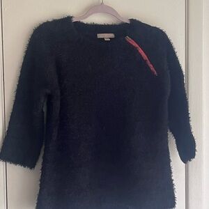 One A Black Fuzzy Crew Neck Sweater